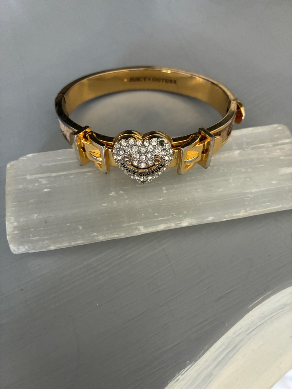 Juicy Couture Gold Heart Crystal Smile Bangle Bracelet